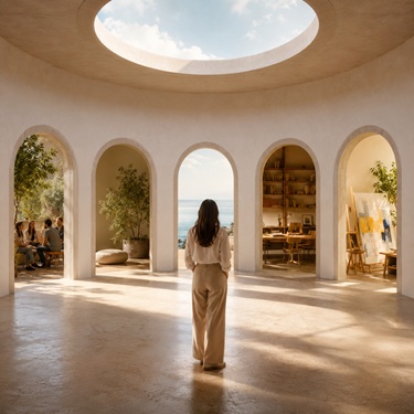 Soft layered light and landscape tones used to represent personality patterns, energy, and self-understanding.